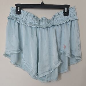 Light Blue Ruffle Off-Shoulder Athletic Shorts
